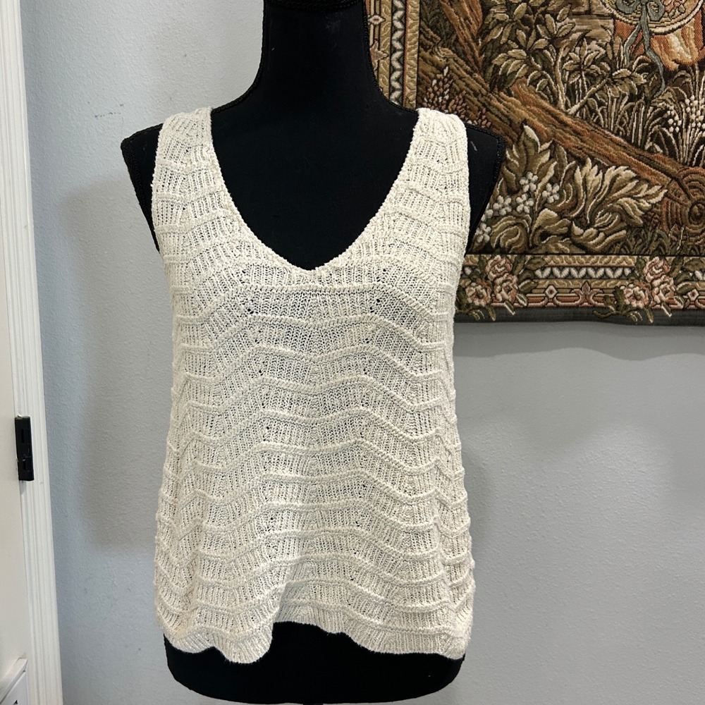 Madewell Womens XS Knit Tank Top Sleeveless V Neck Beige Cotton Blend Casual
